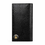 کیف پول کتی چرمی مشکی طرح لیزارد اونیکس با پلاک تاج ورق طلا ۲۴ عیار دانژه